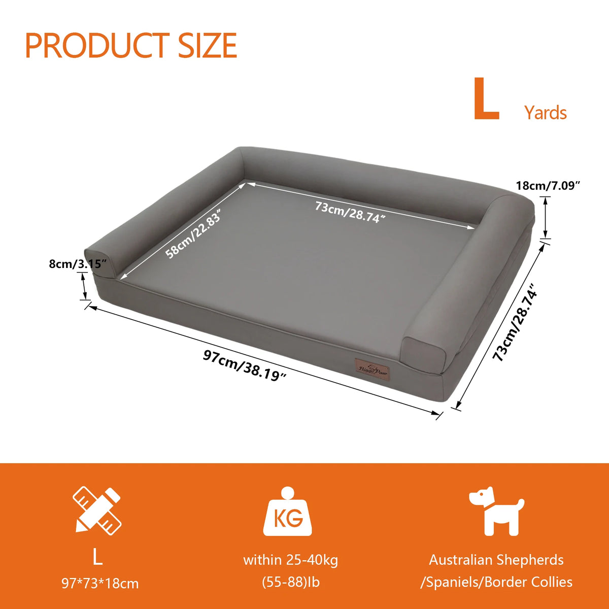 Borwart Orthopedic Waterproof Dog Bed With Removable Cover Bolster