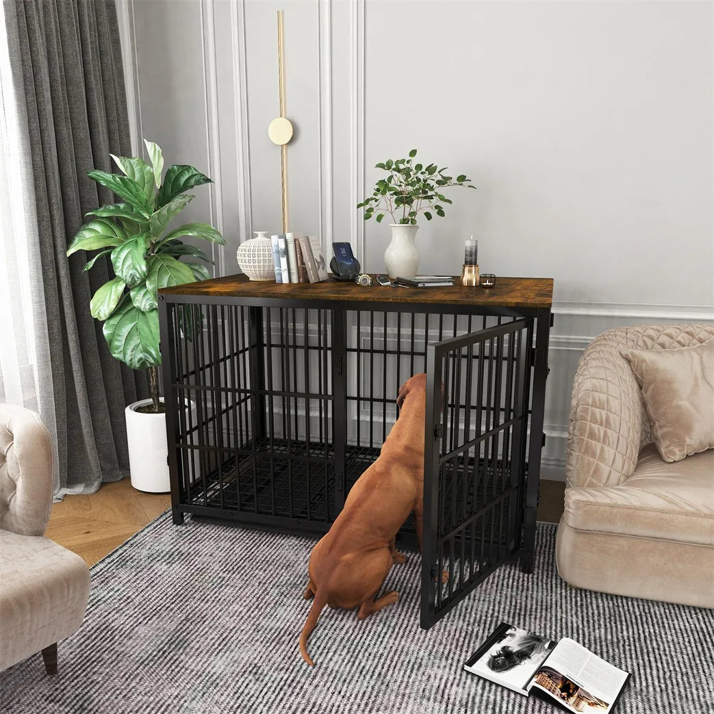 Borwart Wooden Elevated Dog Crate Kennel With Removable Tray
