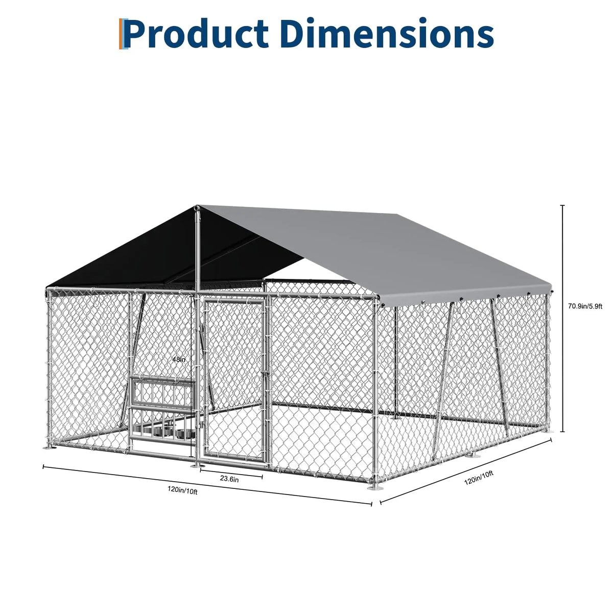 DishyKooker Outdoor Dog Kennel Galvanized Steel With Waterproof Roof