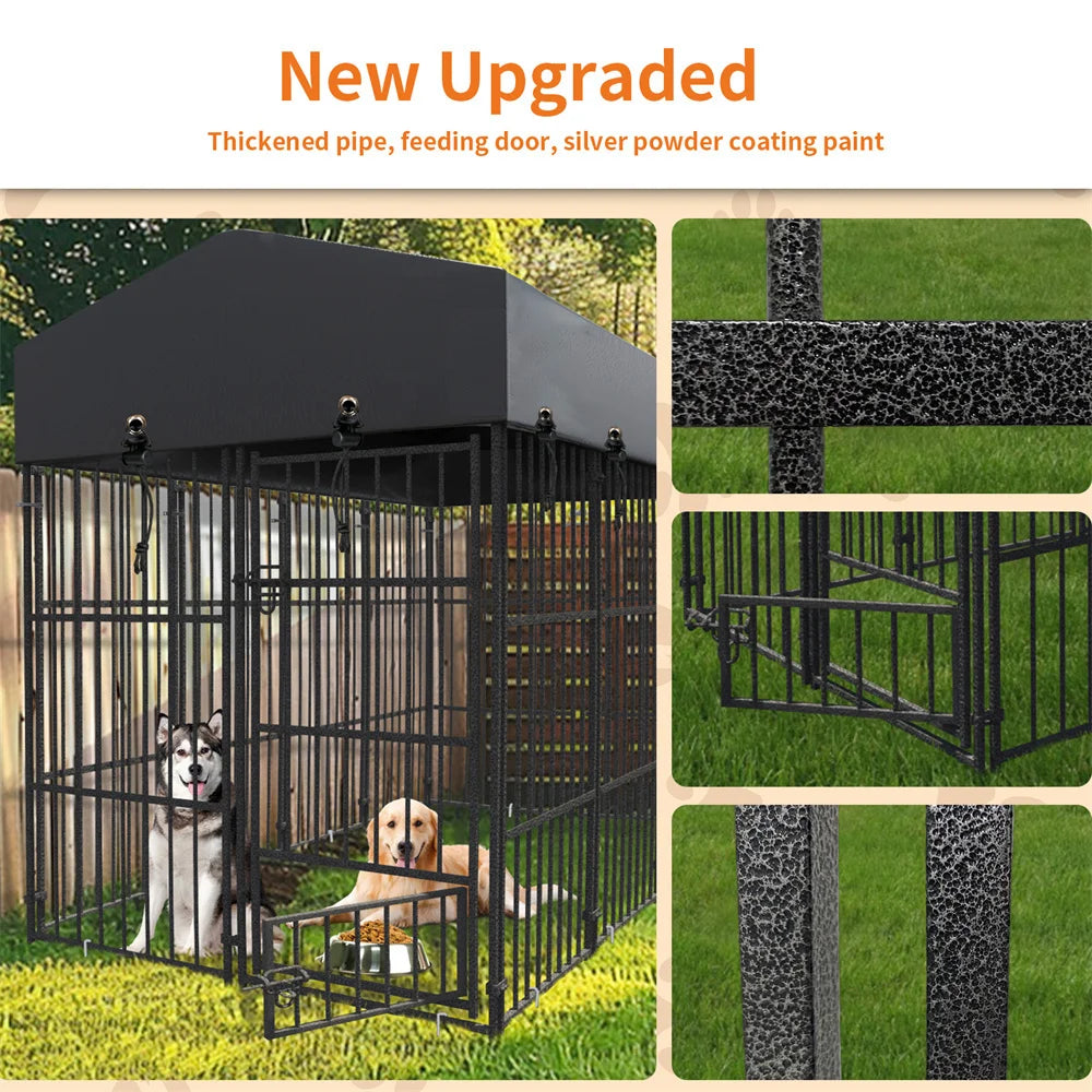 Borwart Heavy Duty Metal Dog Kennel With Covered Outdoor Indoor Run