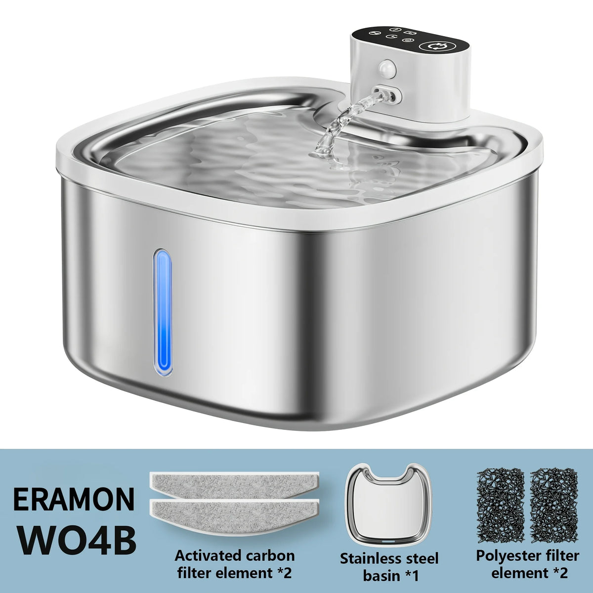 ERAMONG Wireless Stainless Steel Smart Cat Water Fountain Motion Sensor