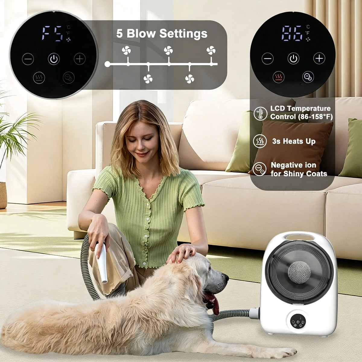 5-in-1 Pet Grooming Kit Professional Dog Hair Clipper Vacuum Dryer Low Noise Pet Grooming Trimmer Set with Multi Tools Professional Pet Grooming Vacuum Kit for Dogs Cats Hair Shedding Cleaning