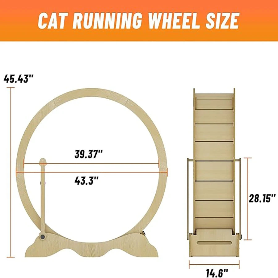 Cat Exercise Wheel, 45-Inch Large Cat Treadmill for Indoor Cats, Cats Running Wheel with Detachable Carpeted Runway for Pets
