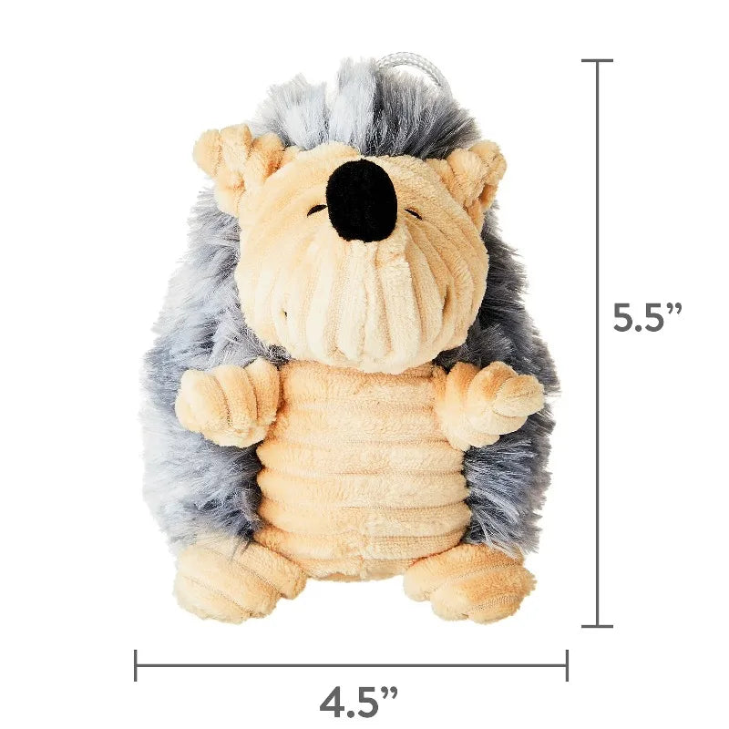 Gray Hedgehog Plush Dog Toy with Squeaker, Chew Level 2