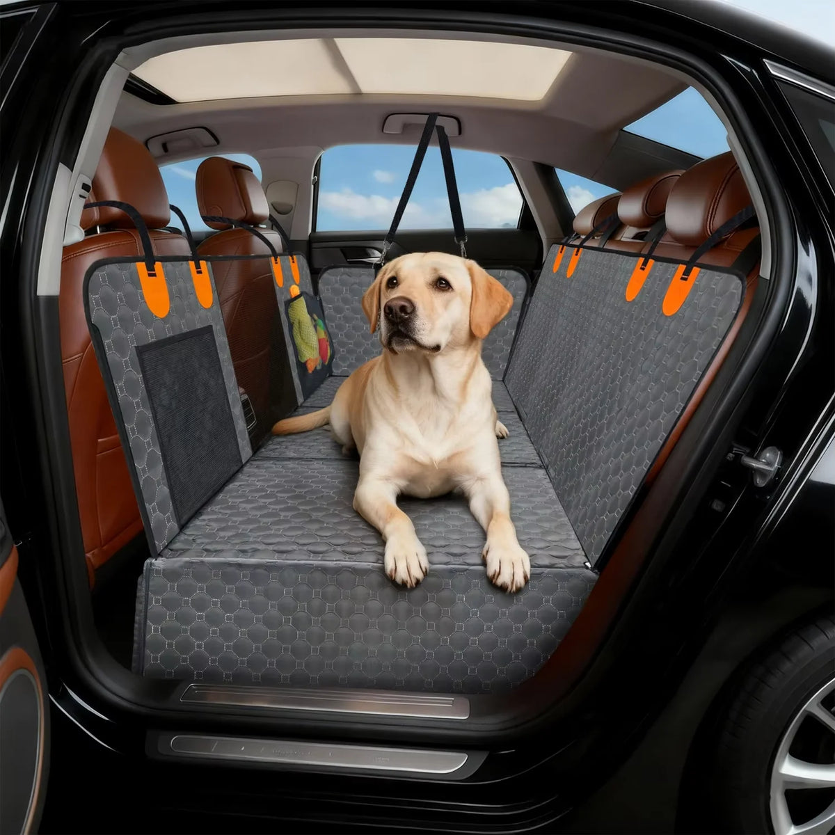 Dog Car Seat Cover Waterproof Hard Bottom Extender Backseat Protector Seat Cover Hammock with Pockets for Cars Trucks and SUVs