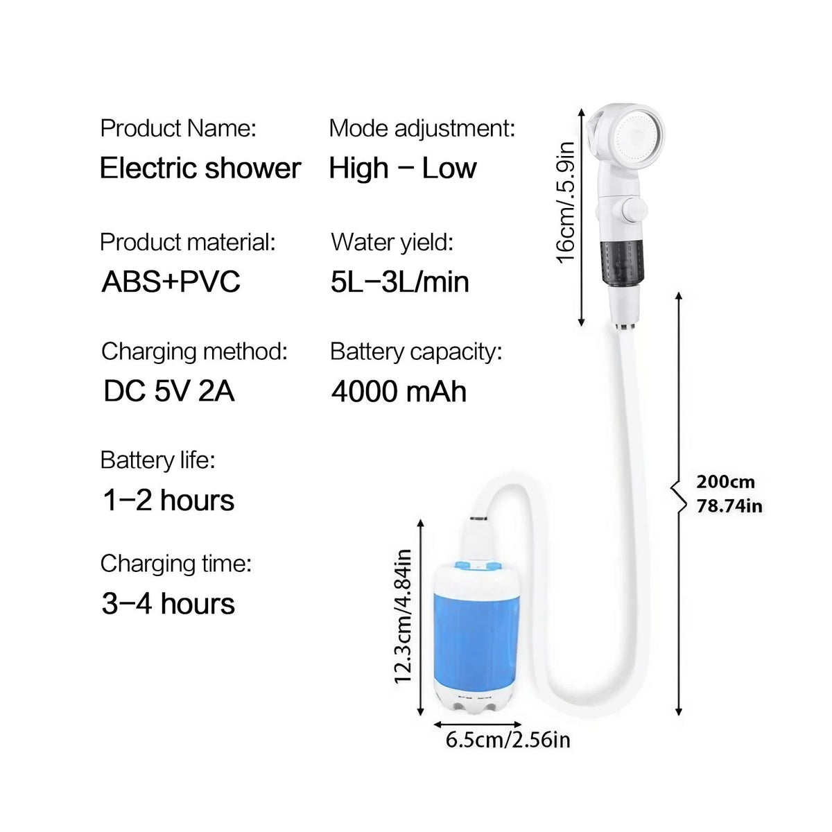 Portable Outdoor Shower Pump Handheld Rechargeable Gentle Flow for Camping Car Washing Pet Bathing Watering Flowers Travel Lightweight Durable Sprayer High Flow Adjustable Nozzle for Strong Yet Gentle Spray Gardening and Pet
