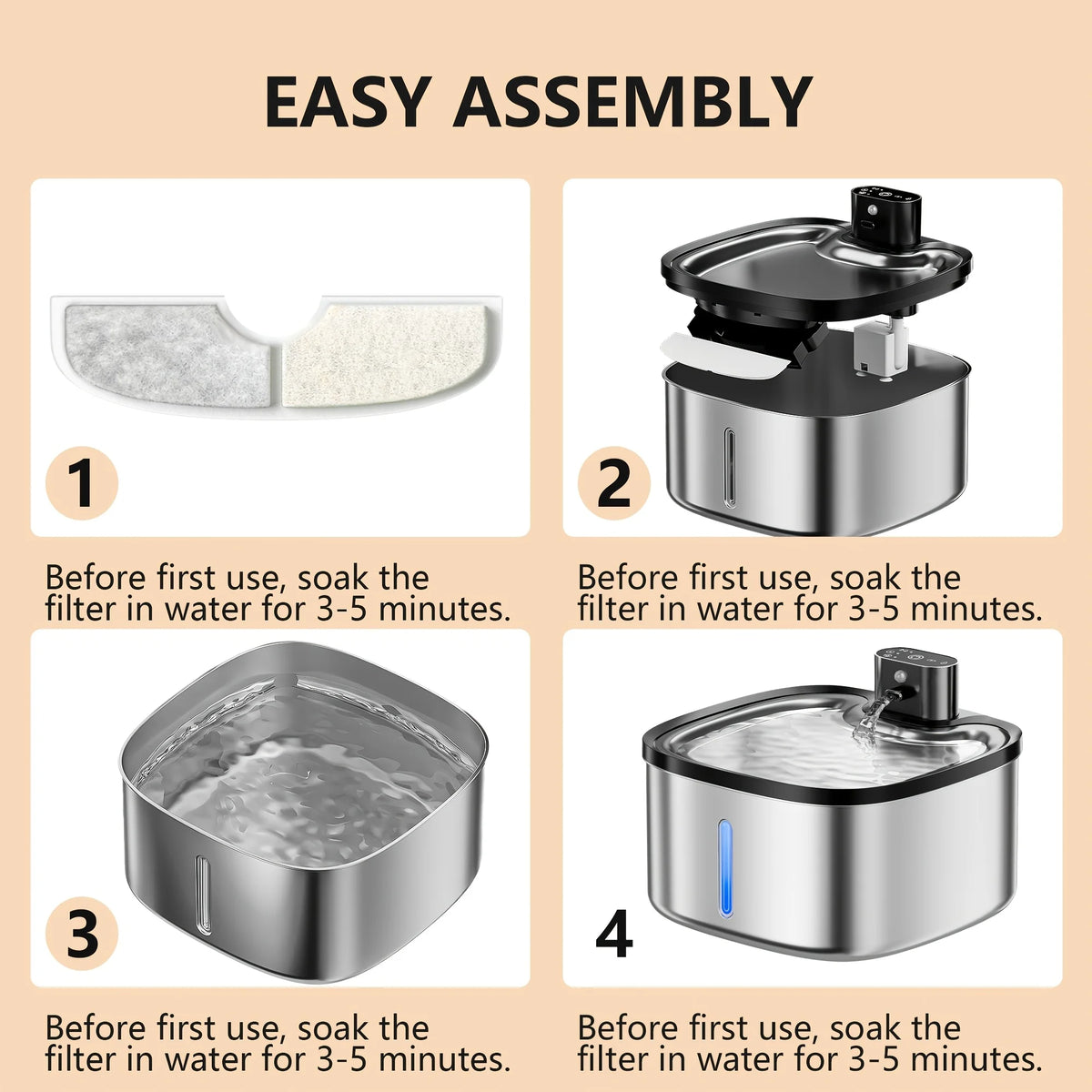 ERAMONG Wireless Stainless Steel Smart Cat Water Fountain Motion Sensor
