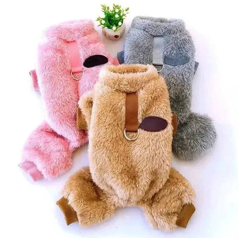 Warm Fleece Dog Jumpsuit With Pull Ring for Puppies