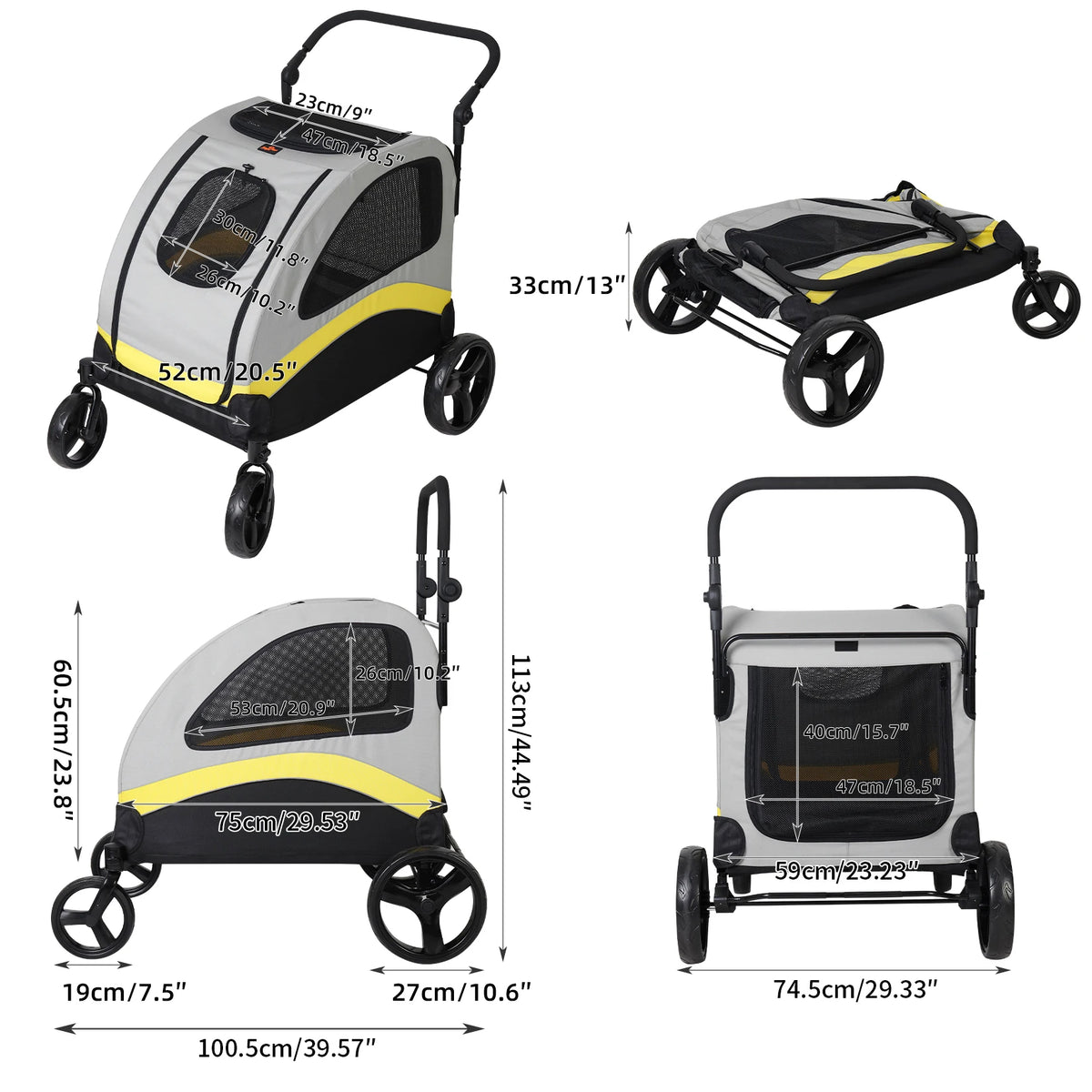 Multi Sized One-click Folding Dog Stroller 4 Wheels Dog Jogger Wagon Stroller Breathable and Visible Mesh for Small to Large Dogs Pet Jogging Carriage Stroller