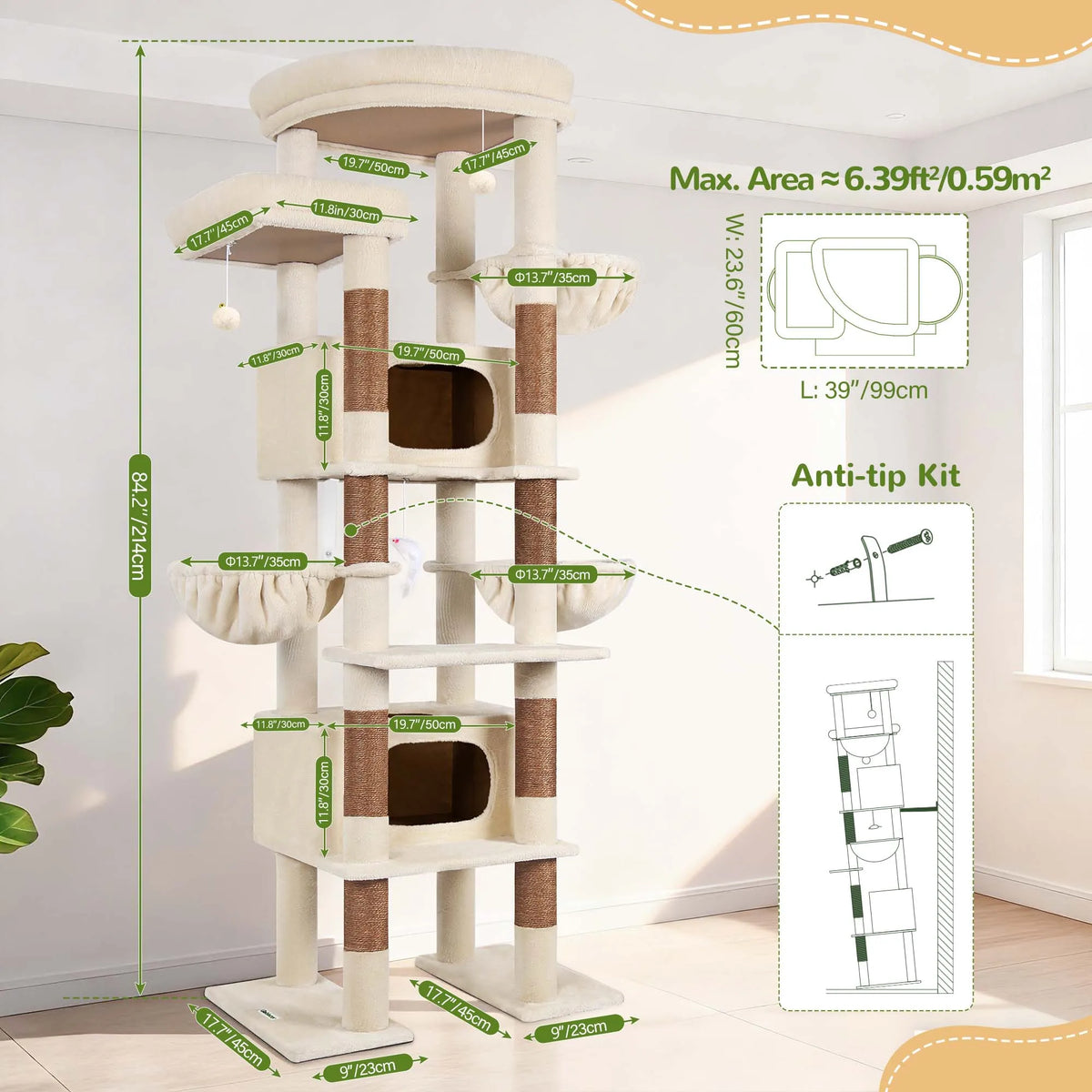 Globlazer Adjustable Multi-Level Cat Tree Tower with Condos and Hammocks