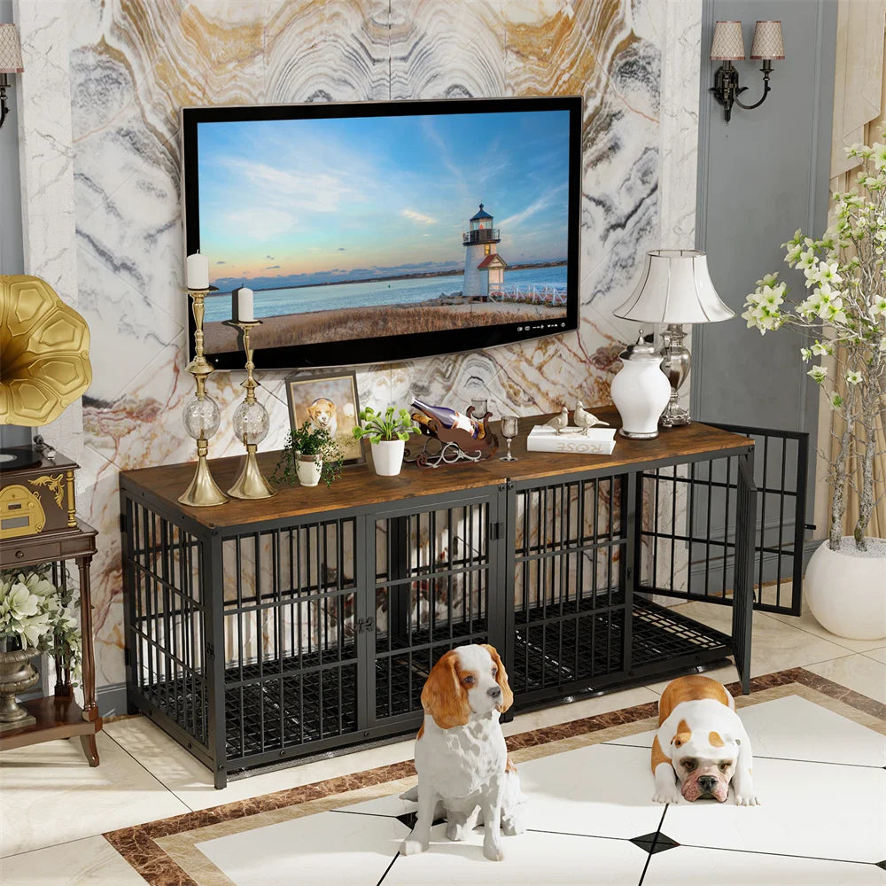 Borwart Wooden Elevated Dog Crate Kennel With Removable Tray