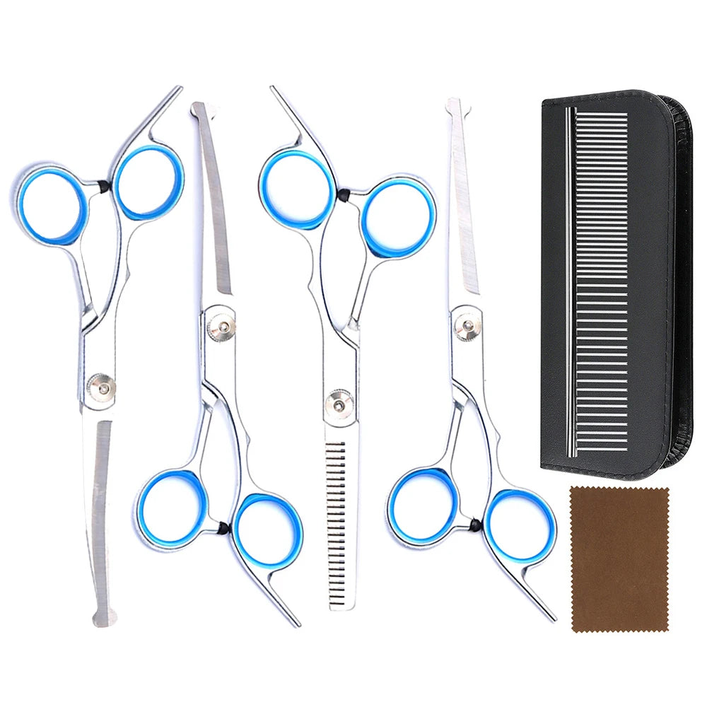 Professional Dog Grooming Scissors Set 7 in 1 Stainless Steel Pet Clippers With Ceramic Coating Ergonomic Handle Safe Round Tips Storage Case