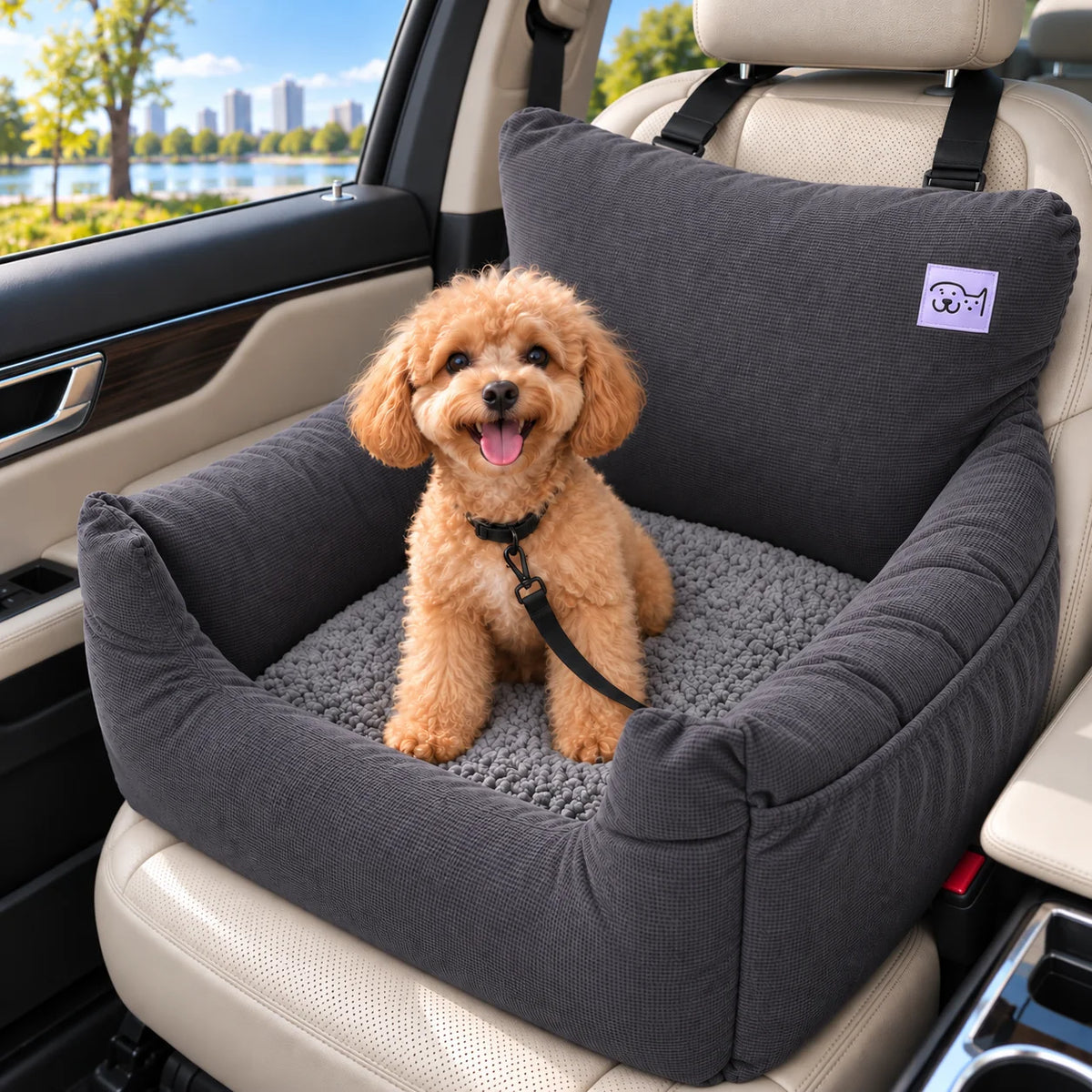 Wild Mirth Dog  Booster Car Seat & Portable Dog Bed, Portable & Washable, Anti-Slip Bottom, Storage Pockets, Safety Clip & Straps
