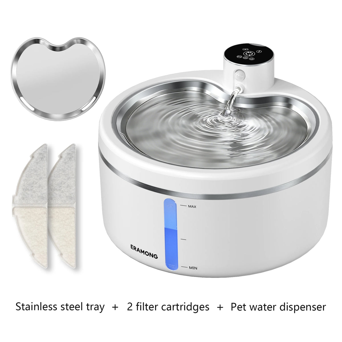 ERAMONG Wireless Stainless Steel Cat Water Fountain With Auto Sensor