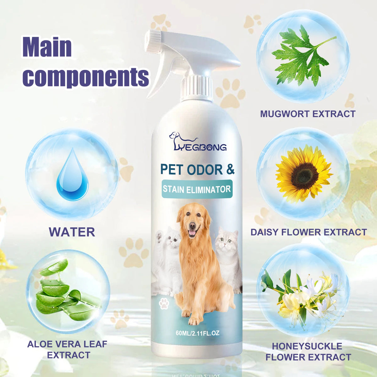 Pet Deodorizing Spray For Cats And Dogs, Remove Urine Feces Body Odor, Plant Extract Formula, Freshen Indoor Air