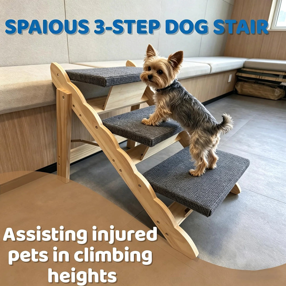 DishyKooker Indoor Wooden Pet Stairs And Folding Ramp