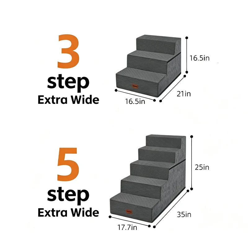 3/4/5 Steps Foldable Dog Stairs for Small & Medium Dogs, High-Density Foam Non-Slip Indoor Pet Steps for Bed, Sofa & Chair, Washable Removable Cover