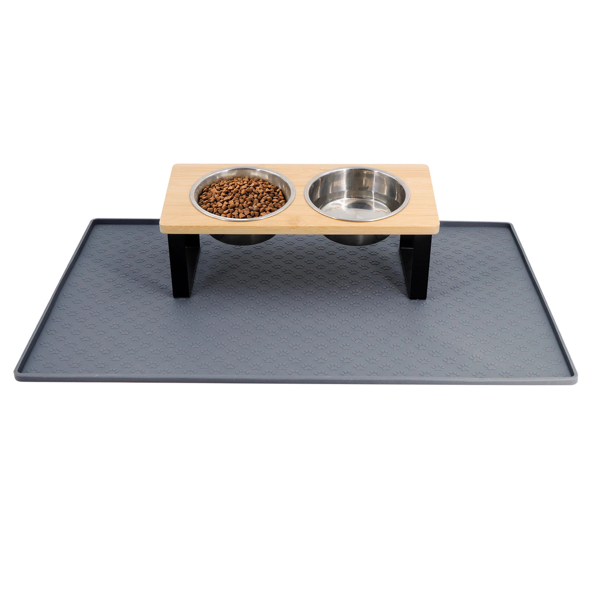 Stainless Steel Elevated Cat Food Bowl Set With Wooden Stand