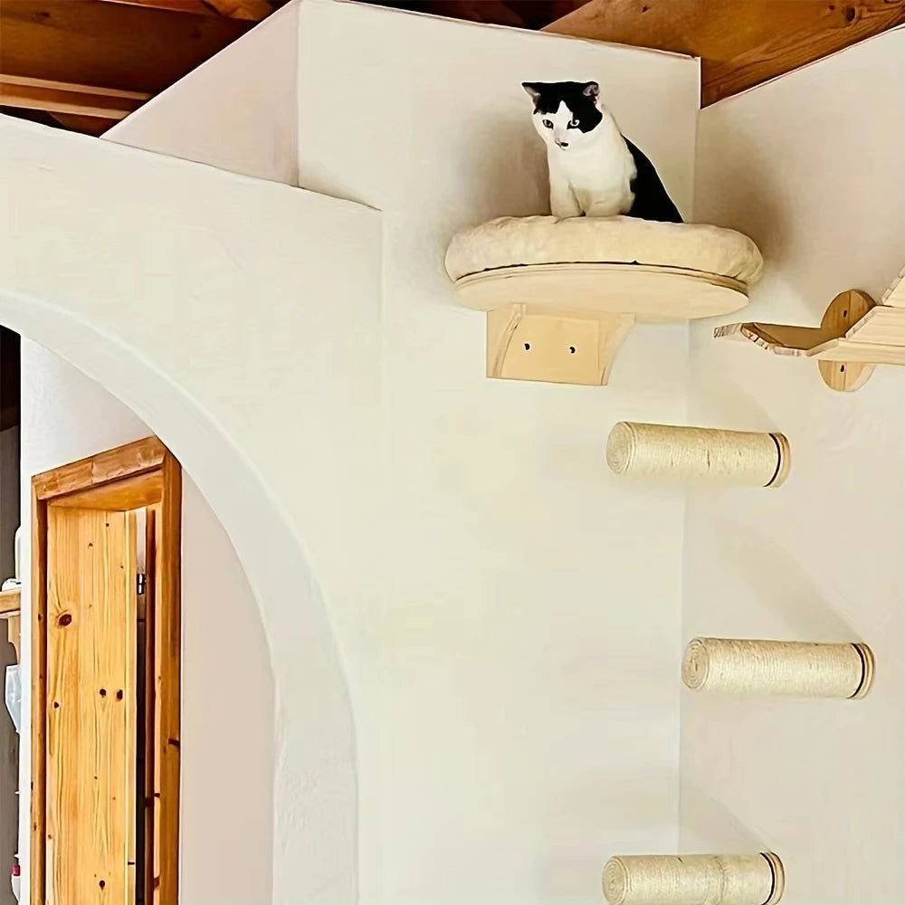 CWV Wall Mounted Cat Climbing Ladder Hammock Scratching Post