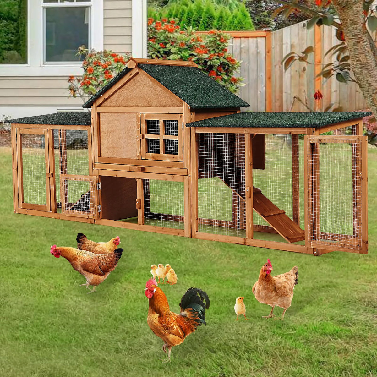 DishyKooker Two Story Wooden Bunny Hutch With Ramp And Runs