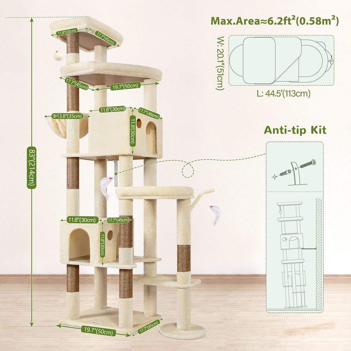 Globlazer Multi-Level Cat Tree Condos Hammock and Sisal Scratching Posts