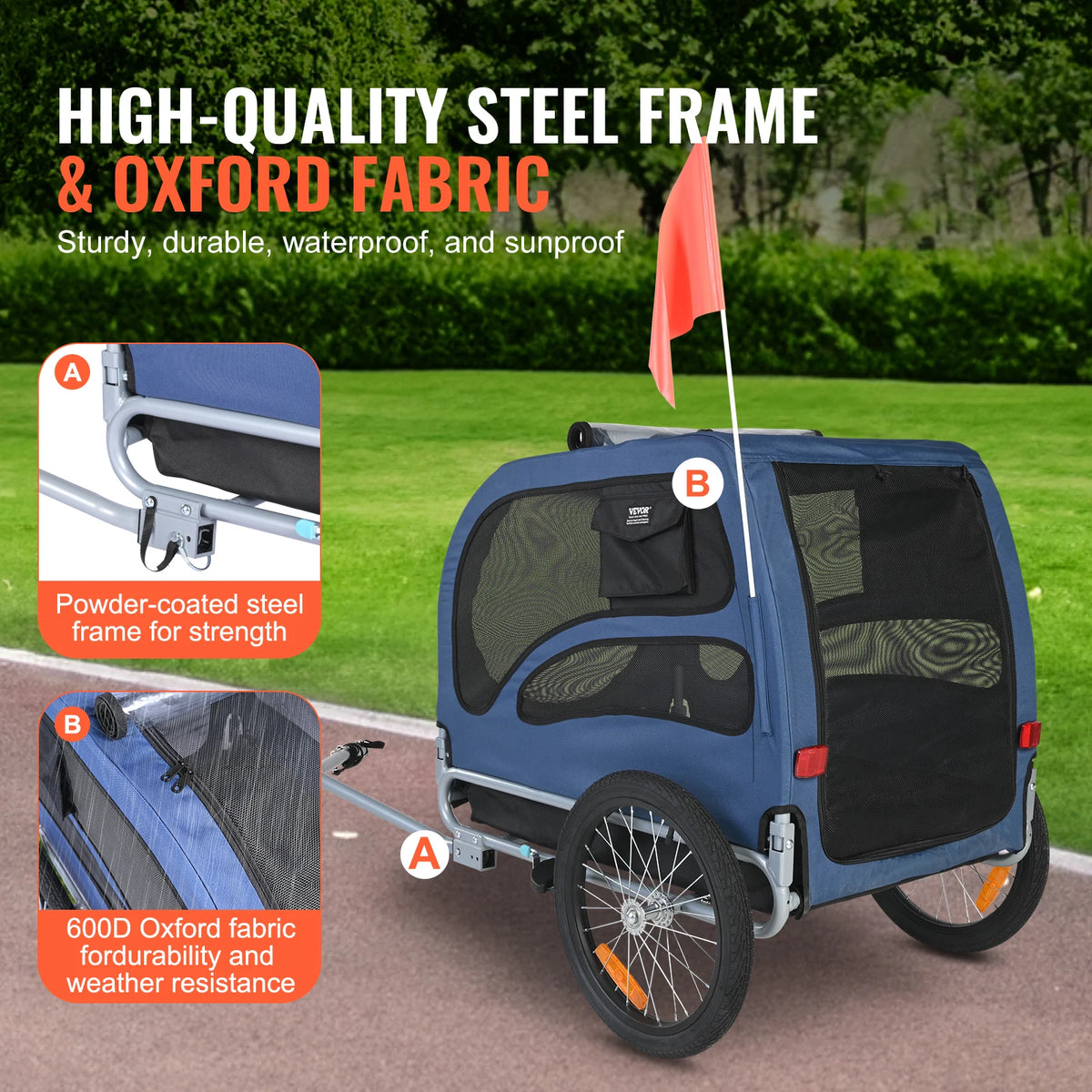 Collapsible Pet Cart Dog Bike Trailer Bicycle Carrier Coupler Reflectors