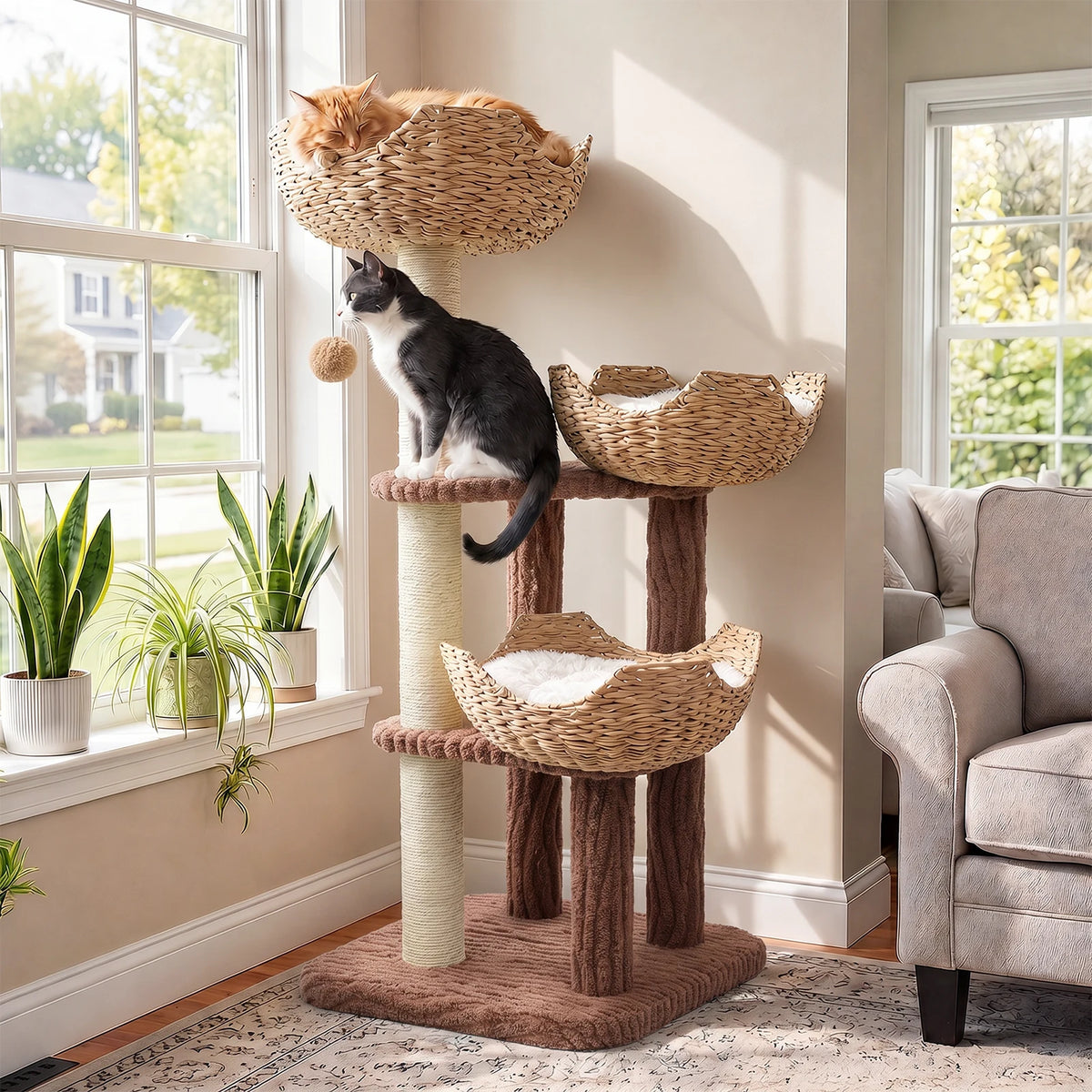 PAWZ Road Multi-Level Cat Tree Rattan Baskets Sisal Scratching Posts