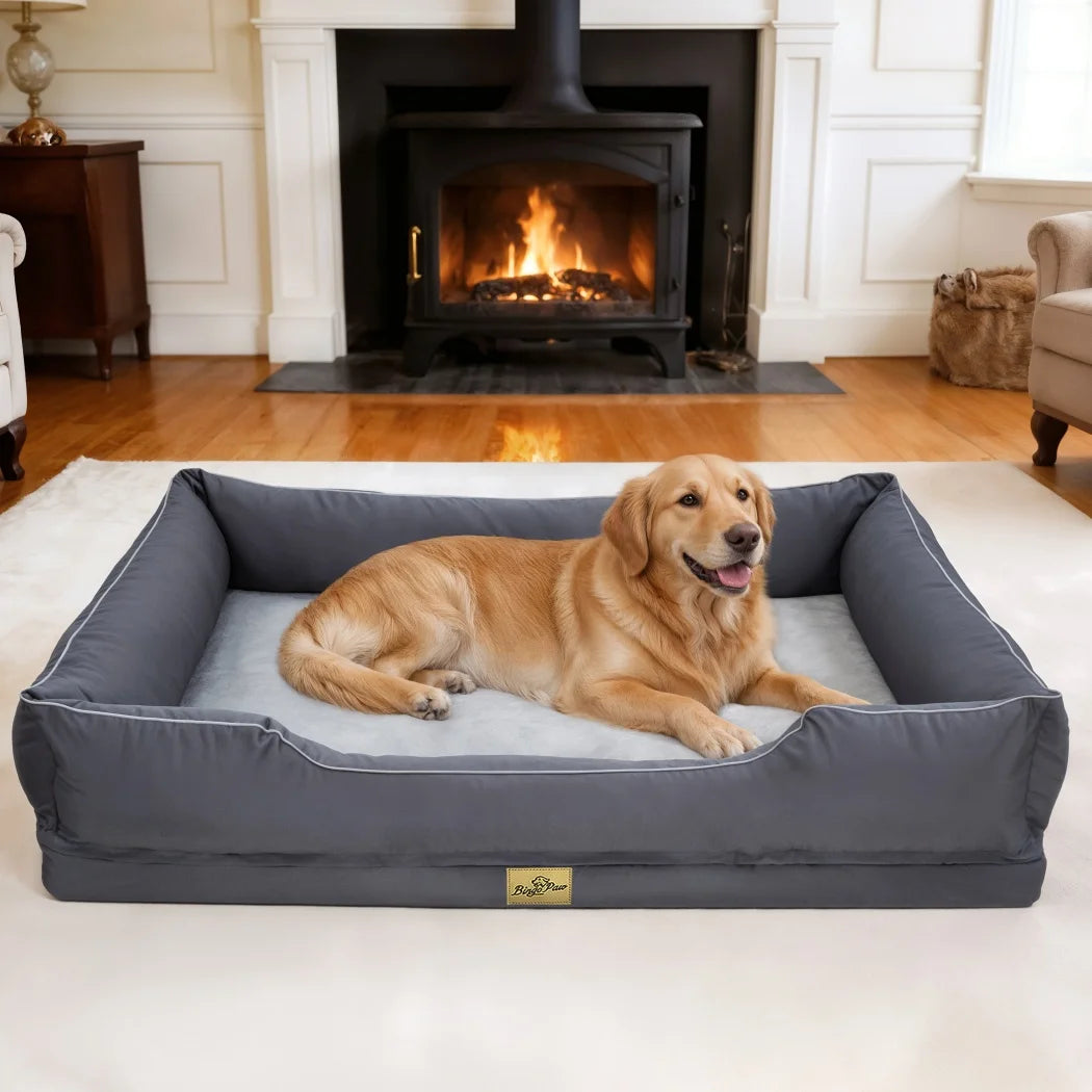 Borwart Orthopedic Dog Bed With Removable Cover And Cushy Bolster