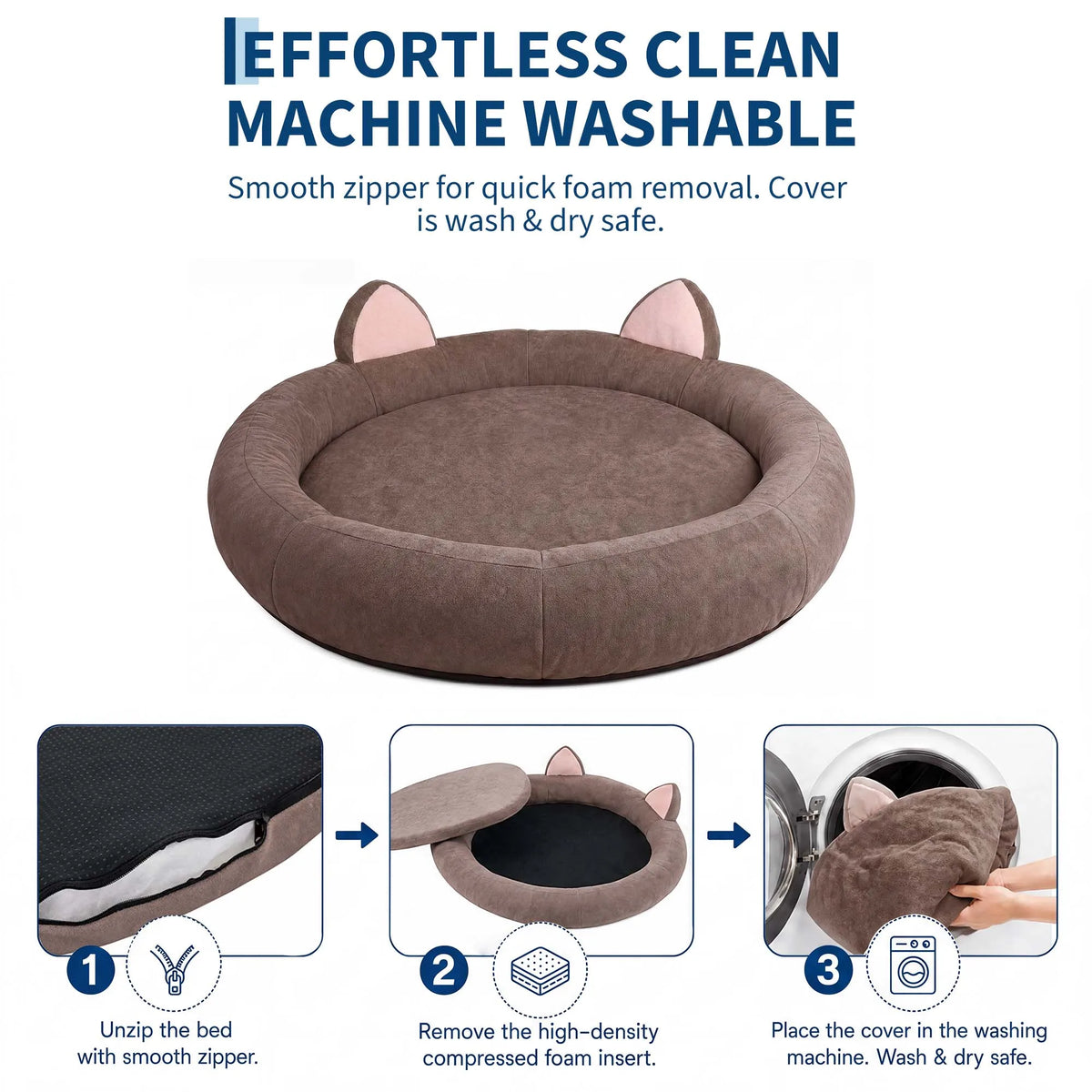 9.8" Round Dog Bed XXL Extra Large Thick Pet Couch Memory Foam Pet Couch for Large & Senior Dogs Supportive Bolster Design Brown Grey