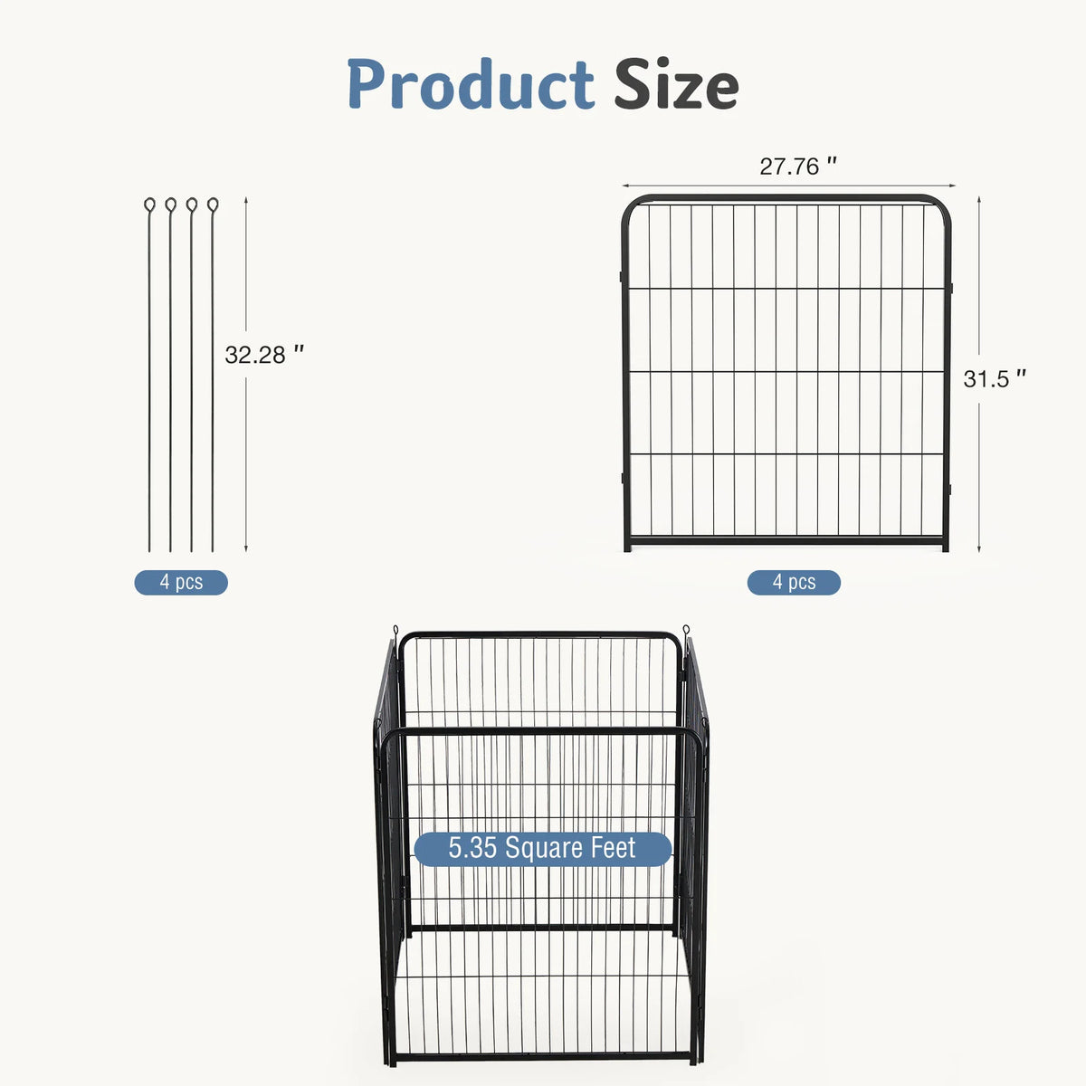 JHK Foldable Metal Dog Pet Fence For Large Puppies Outdoors