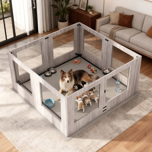 Borwart Heavy Duty Indoor Glass Dog Playpen With Waterproof Mat