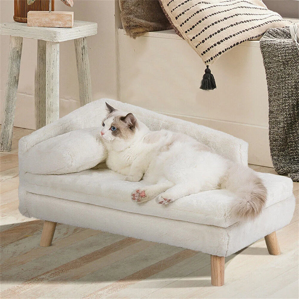 Borwart Elevated Dog Sofa Bed With Plush Backrest Wooden Legs