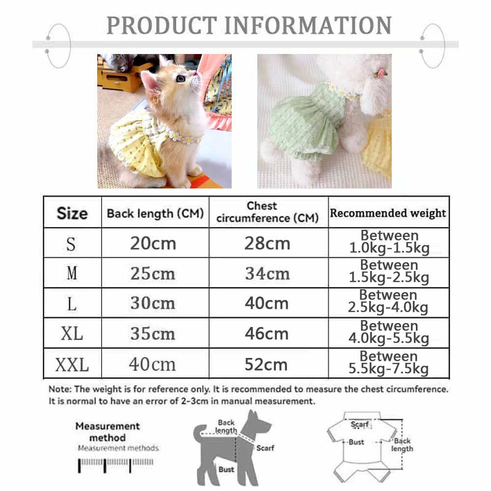Breathable Floral Wreath Collar Dress for Cats and Small Dogs