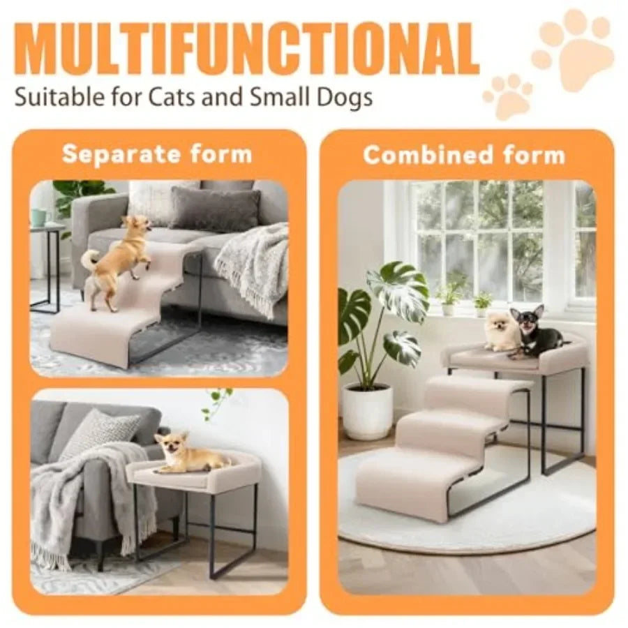 Comfortable Plush Dog Window Perch With Stairs For Pets
