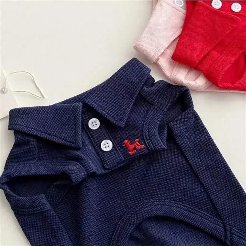 Pet Two Piece Polo Shirt and Embroidered Vest Clothing Set