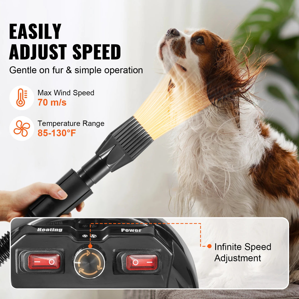 SucceBuy Powerful Pet Dryer With Adjustable Speed And Hose