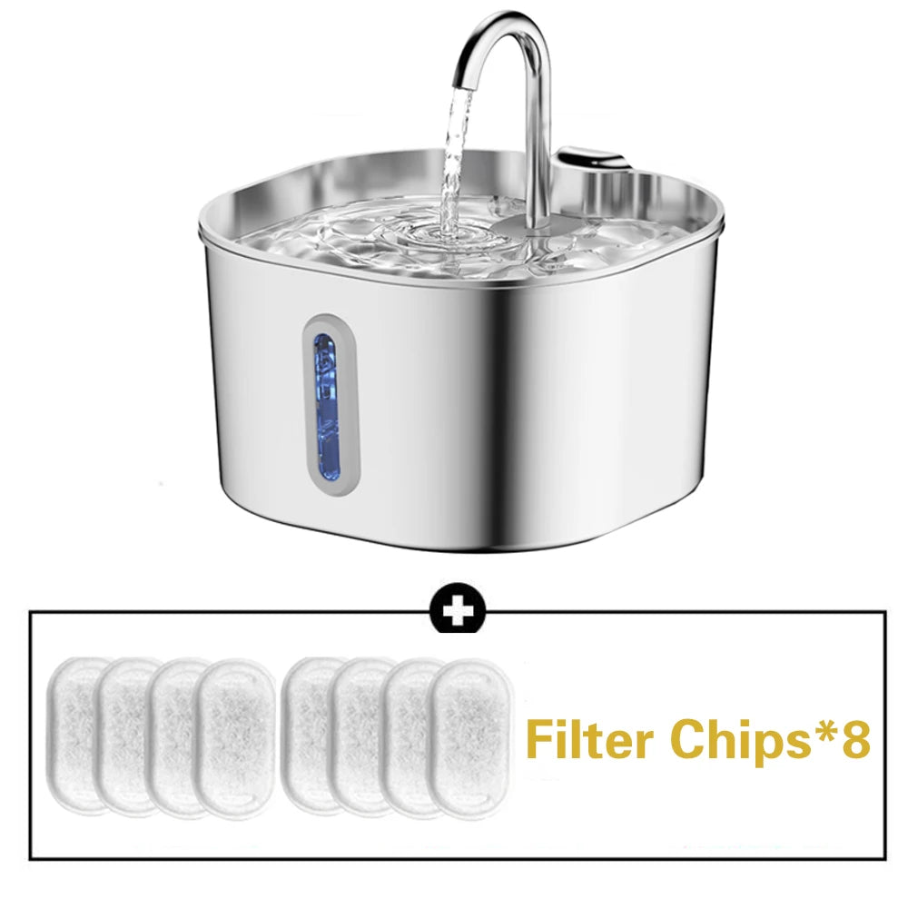 Stainless Steel Silent Cat Water Fountain Led Pet Dispenser