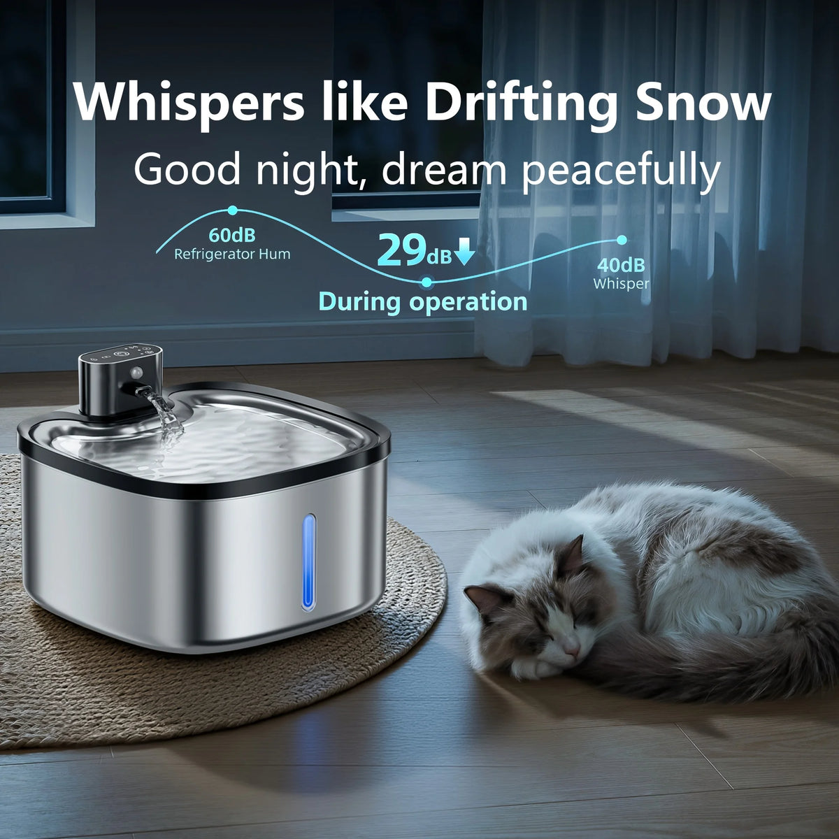 ERAMONG Wireless Stainless Steel Smart Cat Water Fountain Motion Sensor