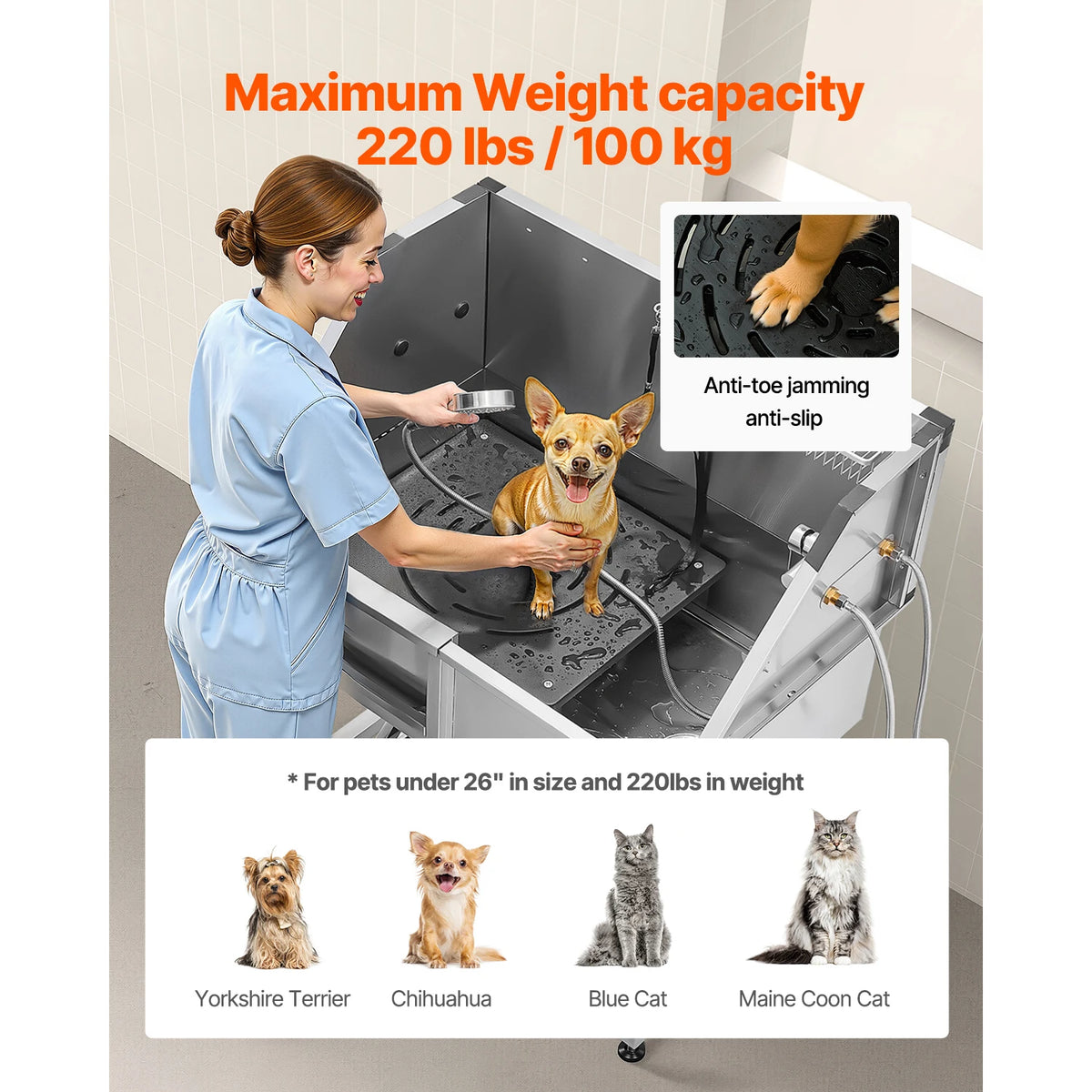 Stainless Steel Dog Washing Station With Grooming Tub And Faucet