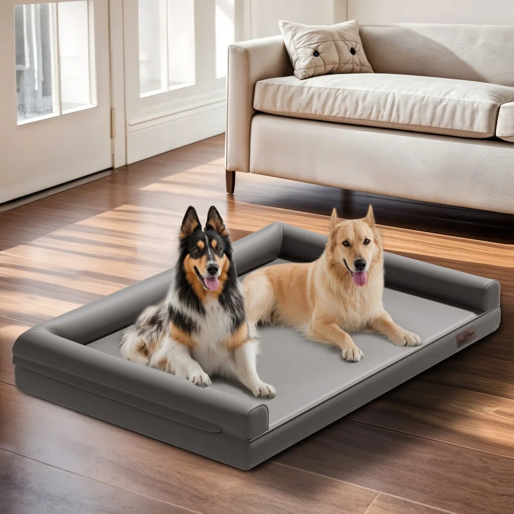 Borwart Orthopedic Waterproof Dog Bed With Removable Cover Bolster