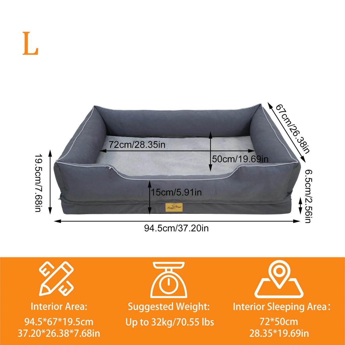 Bingopaw Orthopedic Dog Bed With Removable Washable Cover