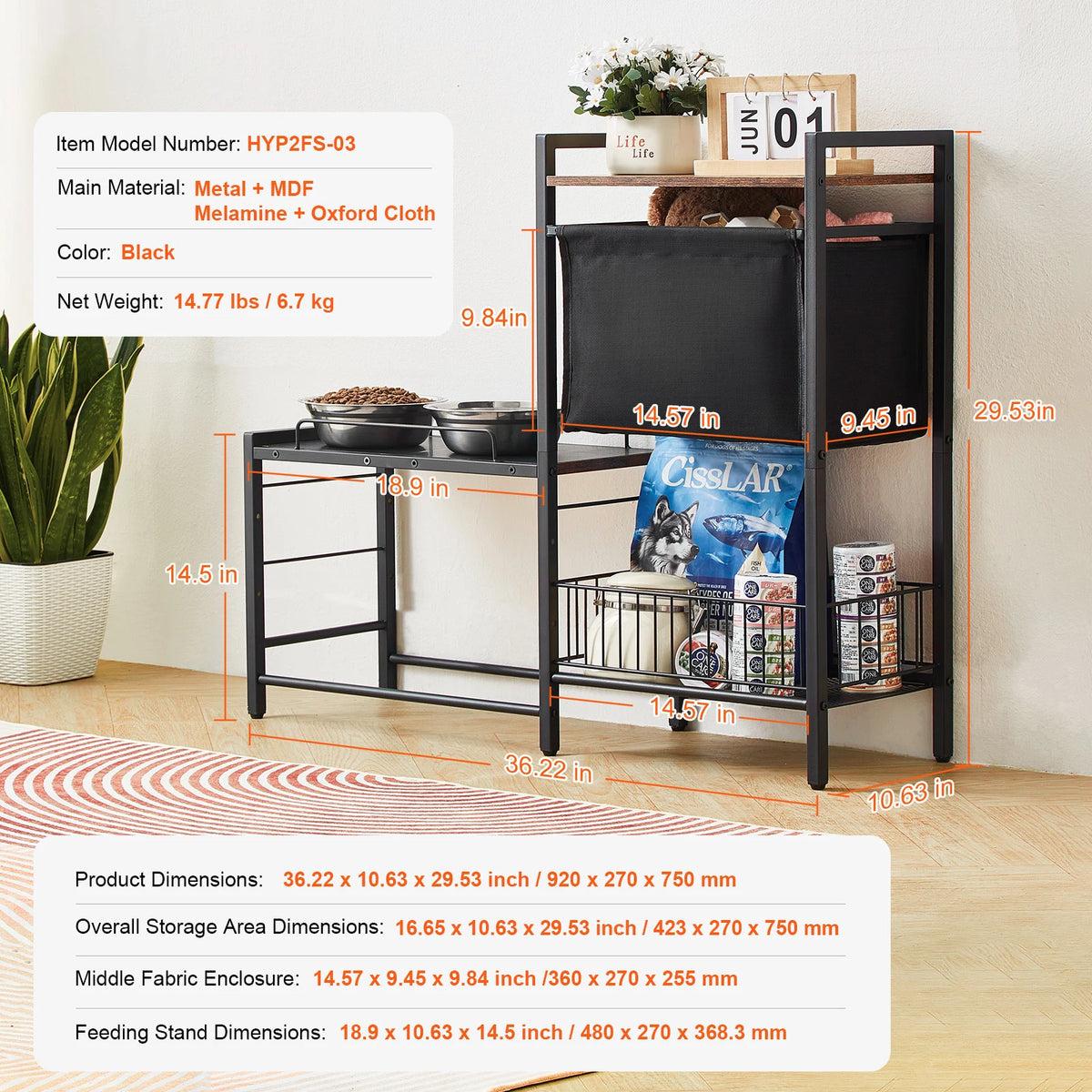 Elevated Dog Bowls With Storage Shelf And Toy Organizer