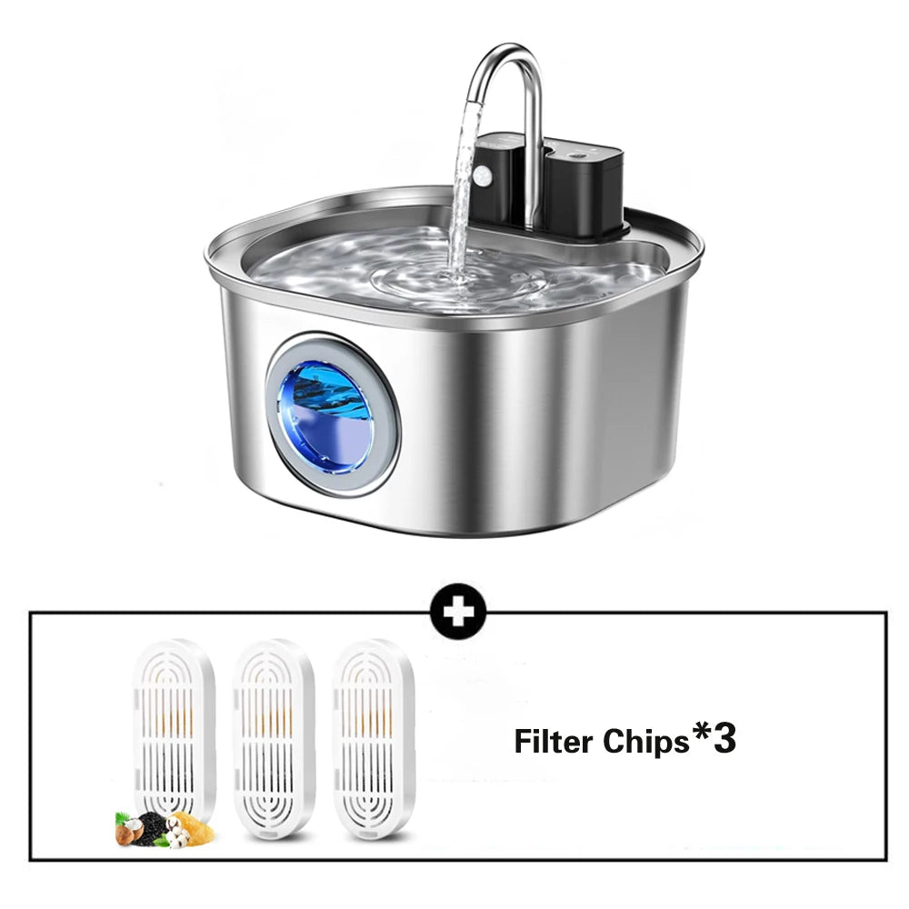 Automatic Stainless Steel Pet Water Fountain With Motion Sensor Display