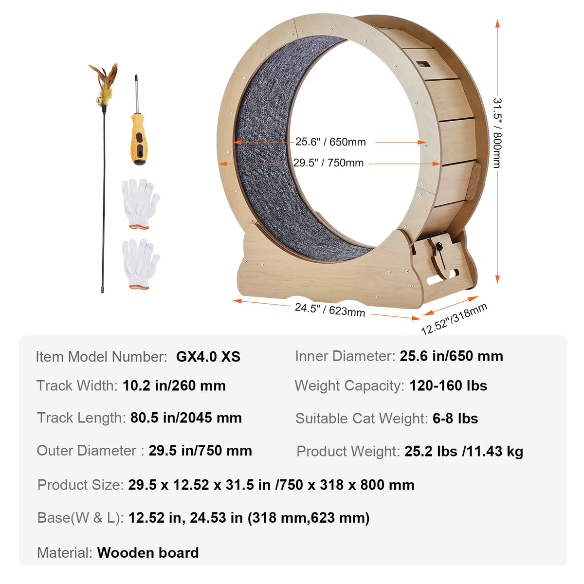 Premium Wooden Cat Treadmill Wheel With Removable Carpet Surface
