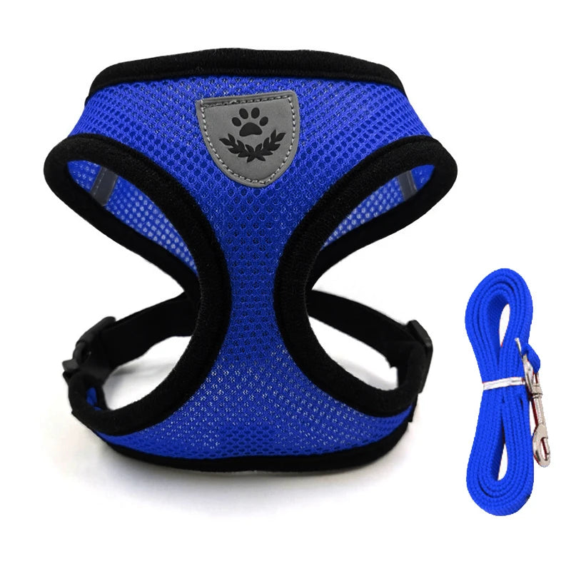 Adjustable Reflective Dog And Cat Harness Leash Walking Set