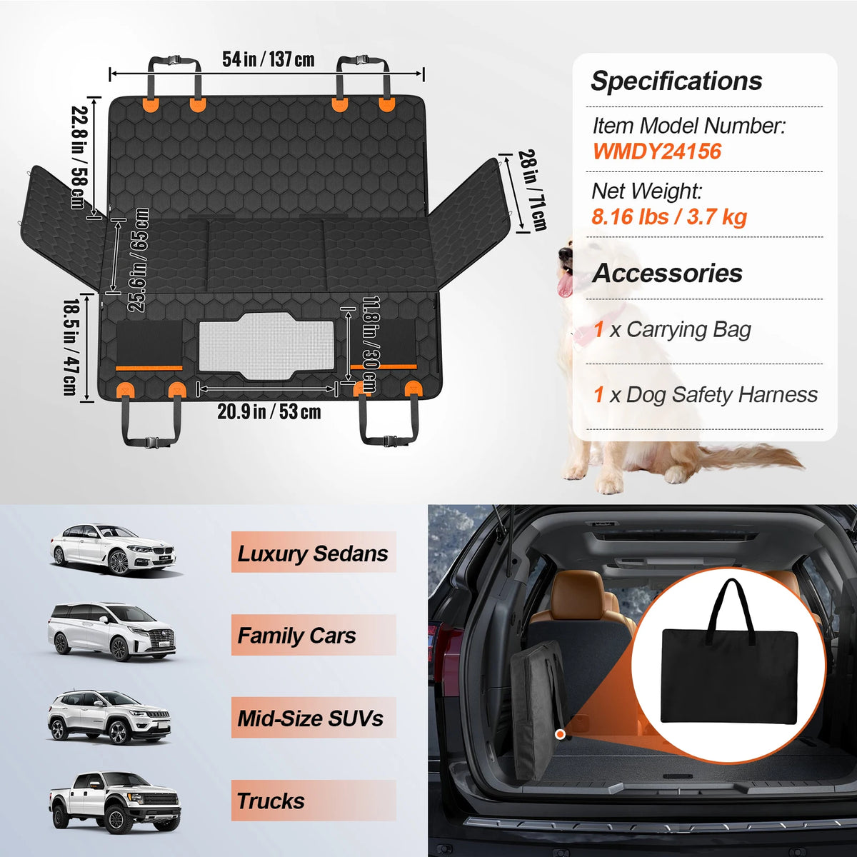 SucceBuy Dog Car Seat Extender Cover With Mesh Window