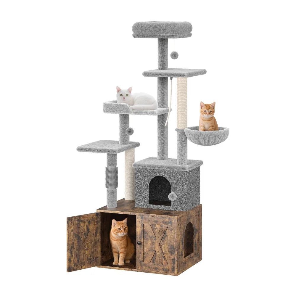 Modern Cat Condo With Integrated Litter Box And Scratching Posts
