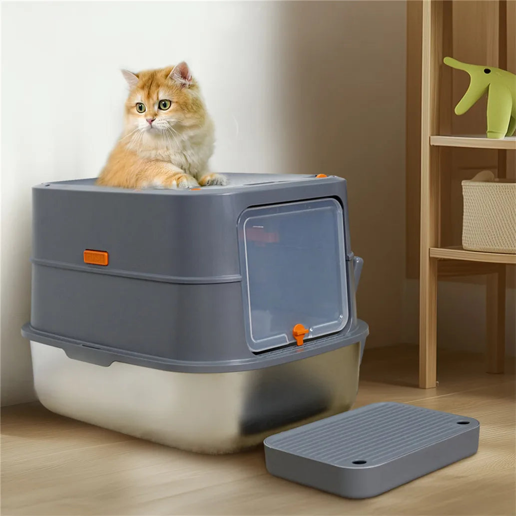 Stainless Steel Enclosed Cat Litter Box With Removable Lid