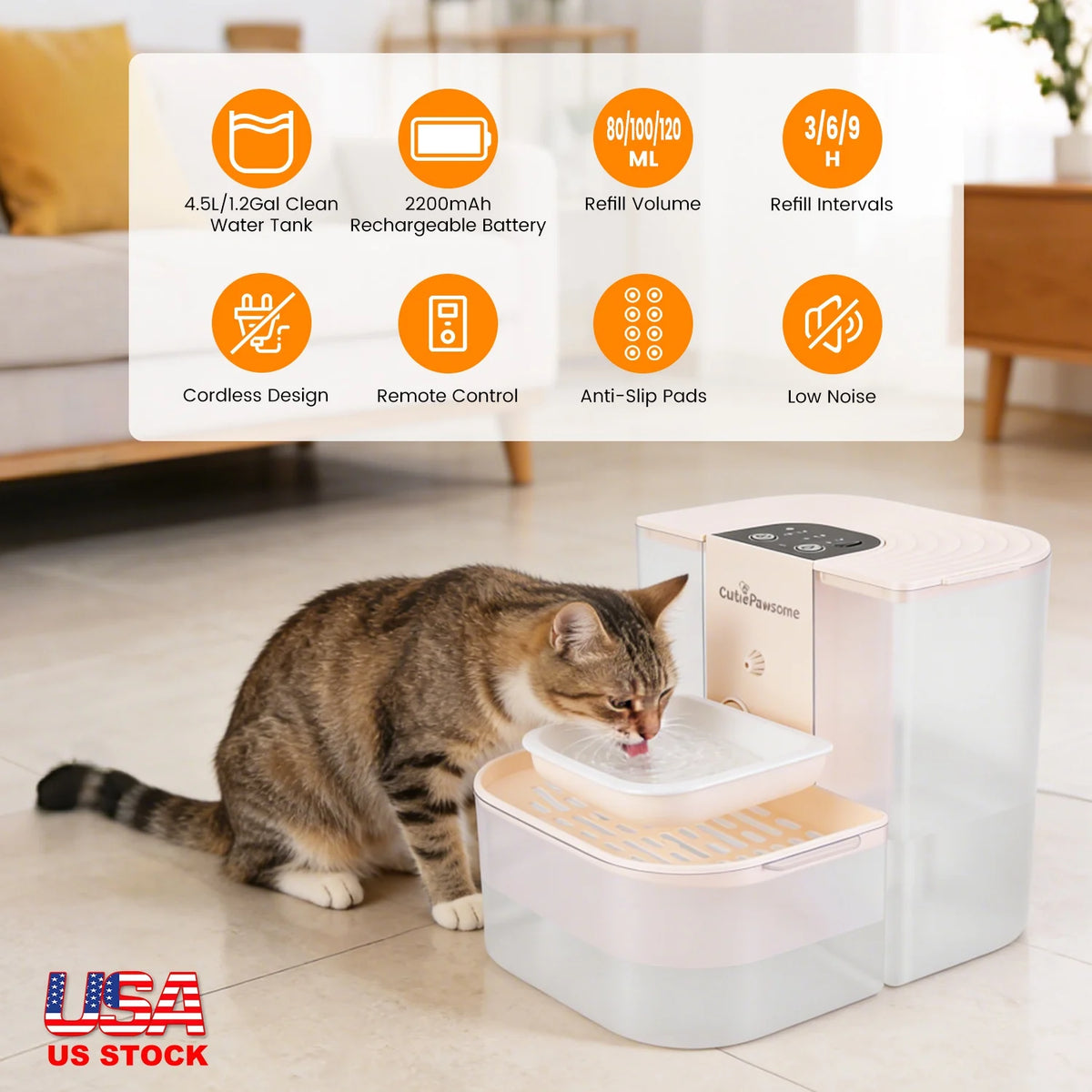 Automatic Cordless Pet Water Fountain With Remote Control And Filtration