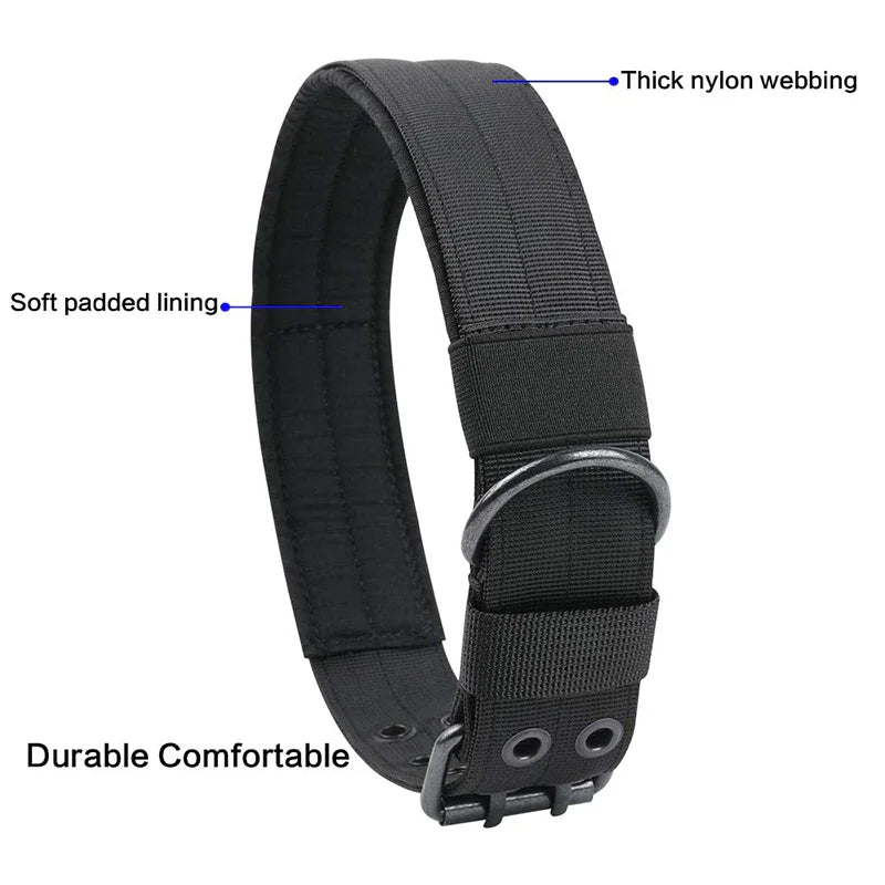 Heavy Duty Tactical Nylon Dog Collar With Adjustable Metal Buckle